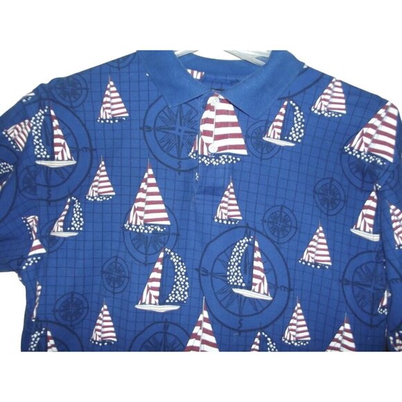 Croft &Barrow Sport Polo Shirt Mens Medium Sailboat American Flag Blue Patriotic - Picture 2 of 11